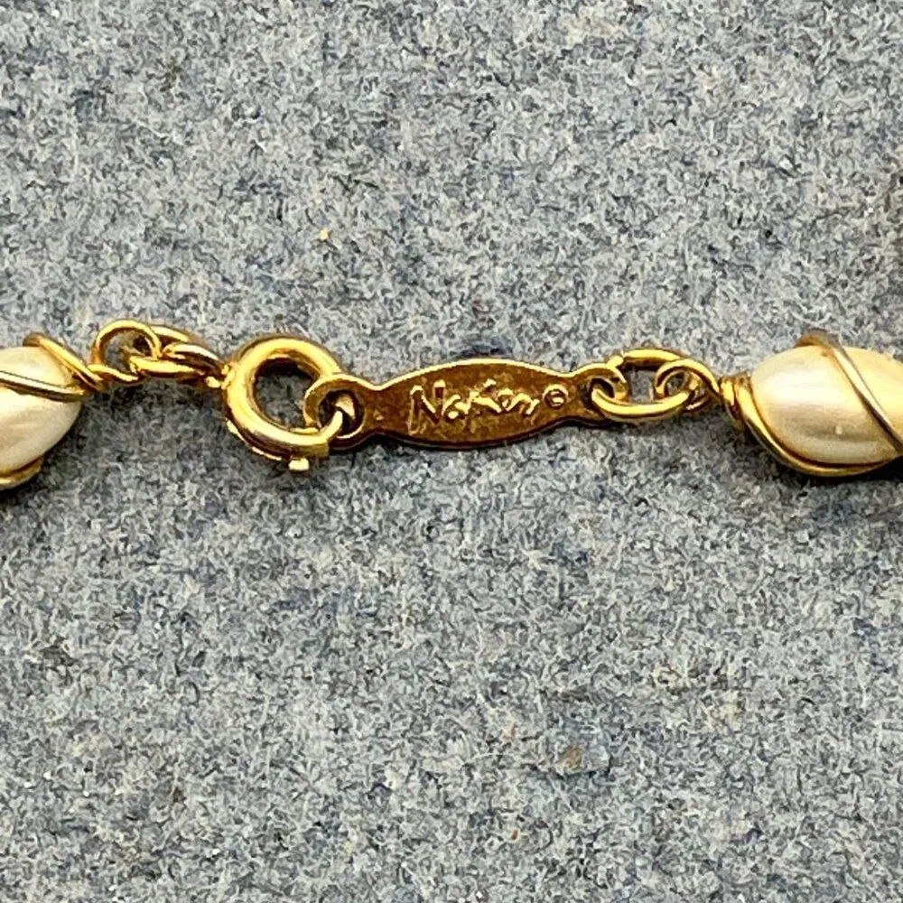 Napier Gold Pearl Necklace 24 In Swirl Cage Oval Retro Vintage Classic Elegant - Picture 4 of 6